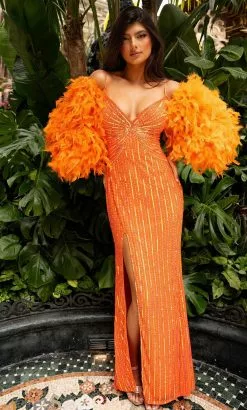 Rachel Allan 70315 - Feather Sleeve Sequin Prom Dress -Wedding Dresses shop online rachel allan 70315 feather sleeve sequin prom dress special occasion dress 31716104274003