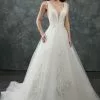 Rachel Allan Bridal - M646 Bedazzled Deep V-neck Tulle Wedding Gown 2 Rachel Allan Bridal - M646 Bedazzled Deep V-neck Tulle Wedding Gown -Wedding Dresses shop online rachel allan bridal m646 bedazzled deep v neck tulle wedding gown wedding dresses 0 ivory metallic 5931919605817