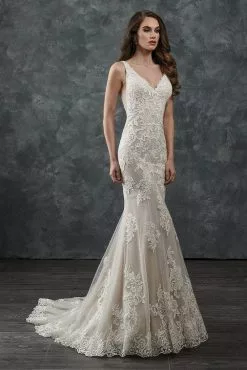 Rachel Allan Bridal - M655 Lace Appliqued Deep V Back Wedding Dress