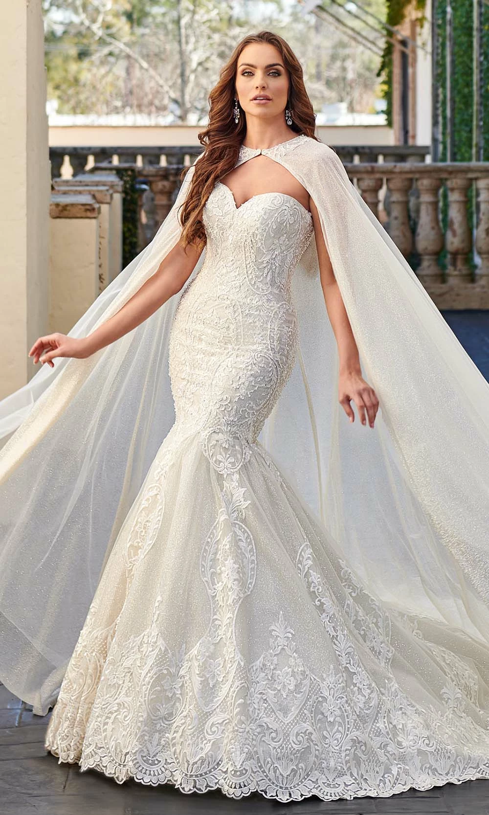 Rachel Allan - M781 Embroidered Lace Mermaid Wedding Gown With Cape 3 Rachel Allan - M781 Embroidered Lace Mermaid Wedding Gown With Cape