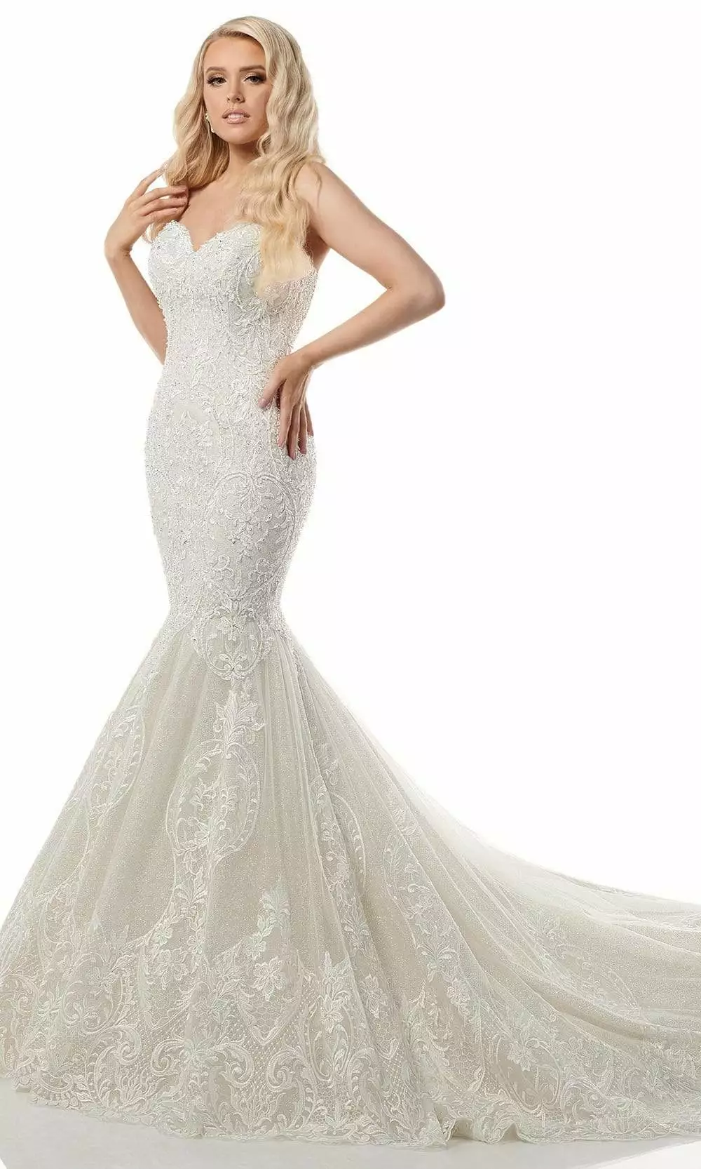 Rachel Allan - M781 Embroidered Lace Mermaid Wedding Gown With Cape 7 Rachel Allan - M781 Embroidered Lace Mermaid Wedding Gown With Cape - Image 5