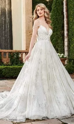 Rachel Allan - M788 V Neck Glittered A-line Bridal Dress