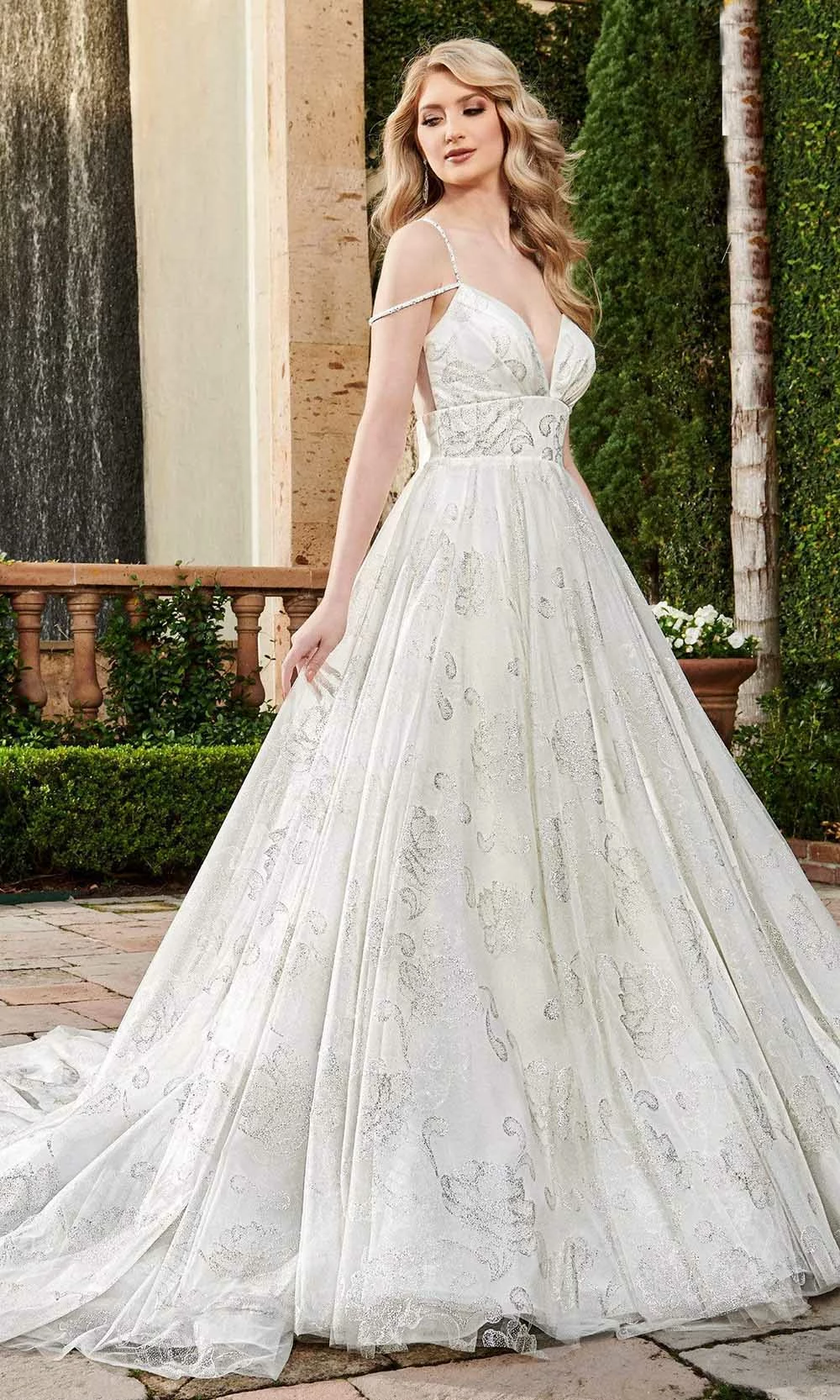 Rachel Allan - M788 V Neck Glittered A-line Bridal Dress 3 Rachel Allan - M788 V Neck Glittered A-line Bridal Dress