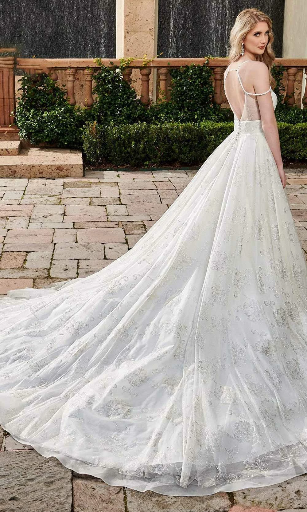 Rachel Allan - M788 V Neck Glittered A-line Bridal Dress 4 Rachel Allan - M788 V Neck Glittered A-line Bridal Dress - Image 2