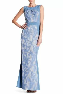 Sangria - DWHGC93 Sleeveless Lace Panel Gown