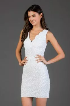 SCALA - 60040 Sequined Scalloped V-neck Sheath Dress