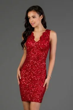 SCALA - 60040 Sequined Scalloped V-neck Sheath Dress -Wedding Dresses shop online scala 60040 sequined scalloped v neck sheath dress cocktail dresses 00 red 11635796246611