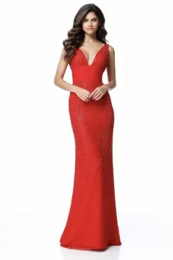 Sherri Hill - 51641 Beaded Fitted Long Sheath Dress -Wedding Dresses shop online sherri hill 51641 beaded fitted long sheath dress evening dresses 00 red 11984119627859