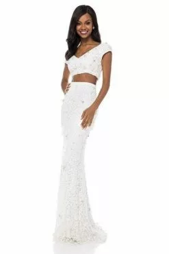 Sherri Hill - 51734 Two Piece Beaded Wide V-neck Fitted Dress