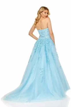 Sherri Hill - 52341 Strapless Floral Appliqued A Line Tulle Dress -Wedding Dresses shop online sherri hill 52341 strapless floral appliqued a line tulle dress prom dresses 11936476397651