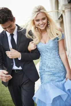 Sherri Hill - 52347 Cap Sleeved Off Shoulder Tiered Mermaid Dress -Wedding Dresses shop online sherri hill 52347 cap sleeved off shoulder tiered mermaid dress pageant dresses 00 light blue 11946355261523