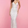 Sherri Hill - 53136 Sequined Deep V-Neck Sheath Dress -Wedding Dresses shop online sherri hill 53136 sequined deep v neck sheath dress evening dresses 00 ivory silver 13652976926803