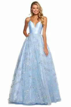 Sherri Hill - 53177 Embellished Deep V-neck Mikado Ballgown -Wedding Dresses shop online sherri hill 53177 embellished deep v neck mikado ballgown ball gowns 00 light blue 11822891466835