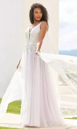 Sherri Hill - 54859 Floral Lace Cascade Gown -Wedding Dresses shop online sherri hill 54859 floral lace cascade gown special occasion dress 29304427905107