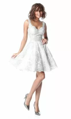 Sherri Hill - Short Sweetheart Metallic Lace A Line Dress 51521 - 1 Pc Ivory In Size 6 Available