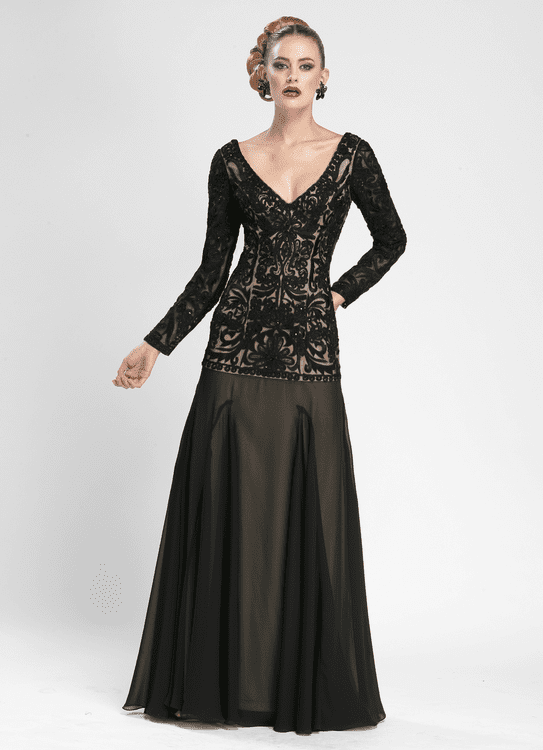 Sue Wong - N3411 V-neck Ribbon Applique A-line Gown 3 Sue Wong - N3411 V-neck Ribbon Applique A-line Gown