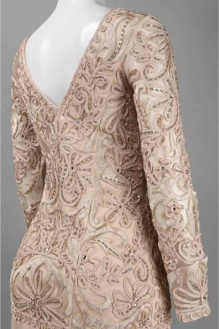 Sue Wong - N3411 V-neck Ribbon Applique A-line Gown 4 Sue Wong - N3411 V-neck Ribbon Applique A-line Gown - Image 2