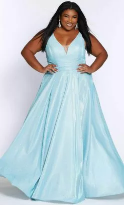 Sydney's Closet - SC7324 V-Neck Metallic Prom Gown