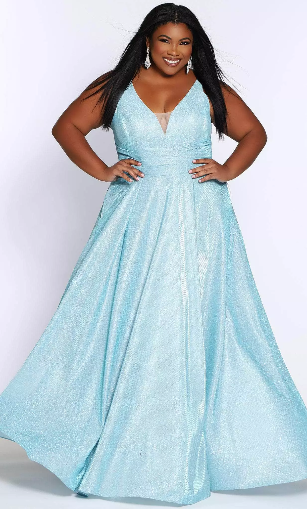 Sydney's Closet - SC7324 V-Neck Metallic Prom Gown 3 Sydney's Closet - SC7324 V-Neck Metallic Prom Gown