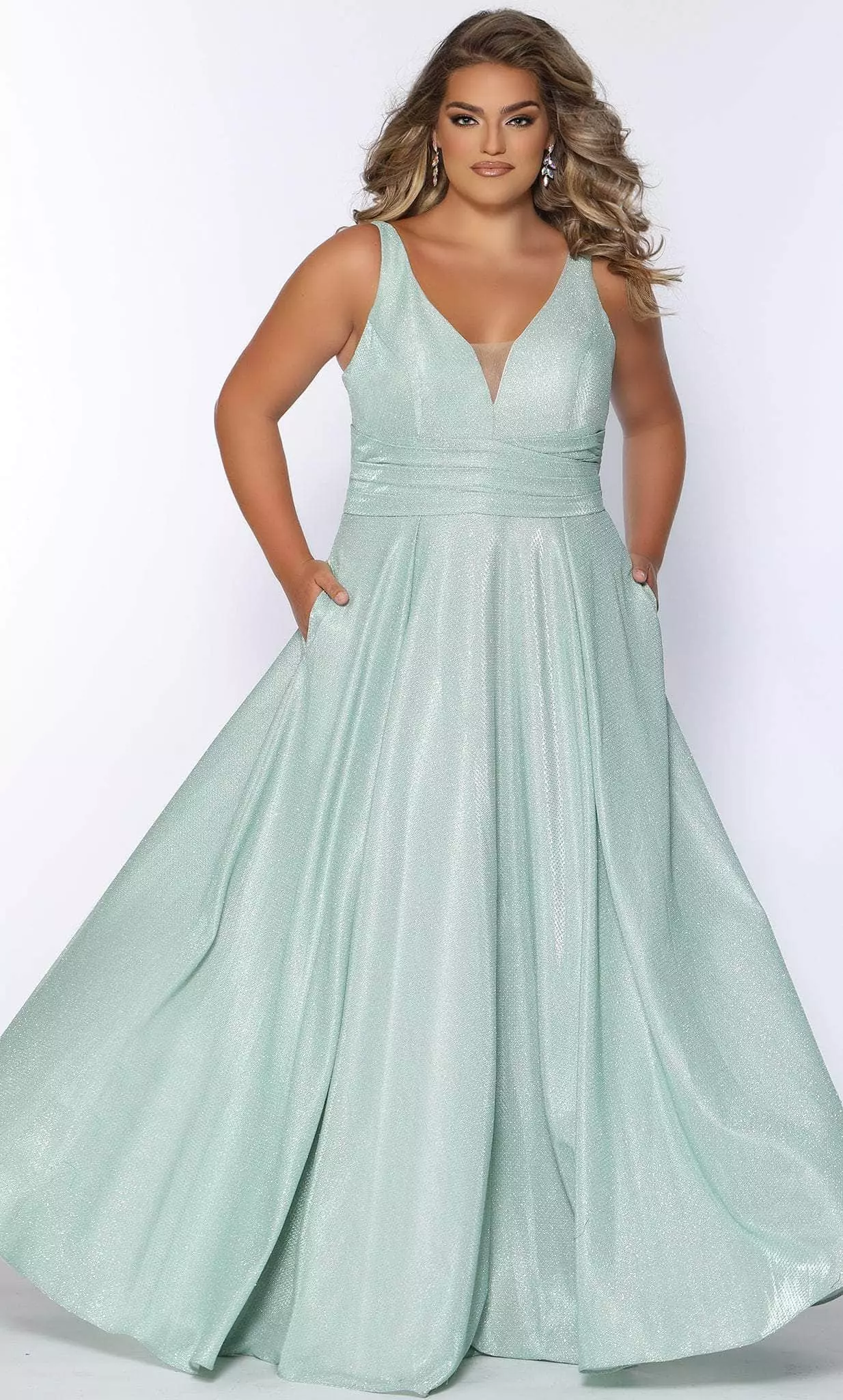 Sydney's Closet - SC7324 V-Neck Metallic Prom Gown 4 Sydney's Closet - SC7324 V-Neck Metallic Prom Gown - Image 2