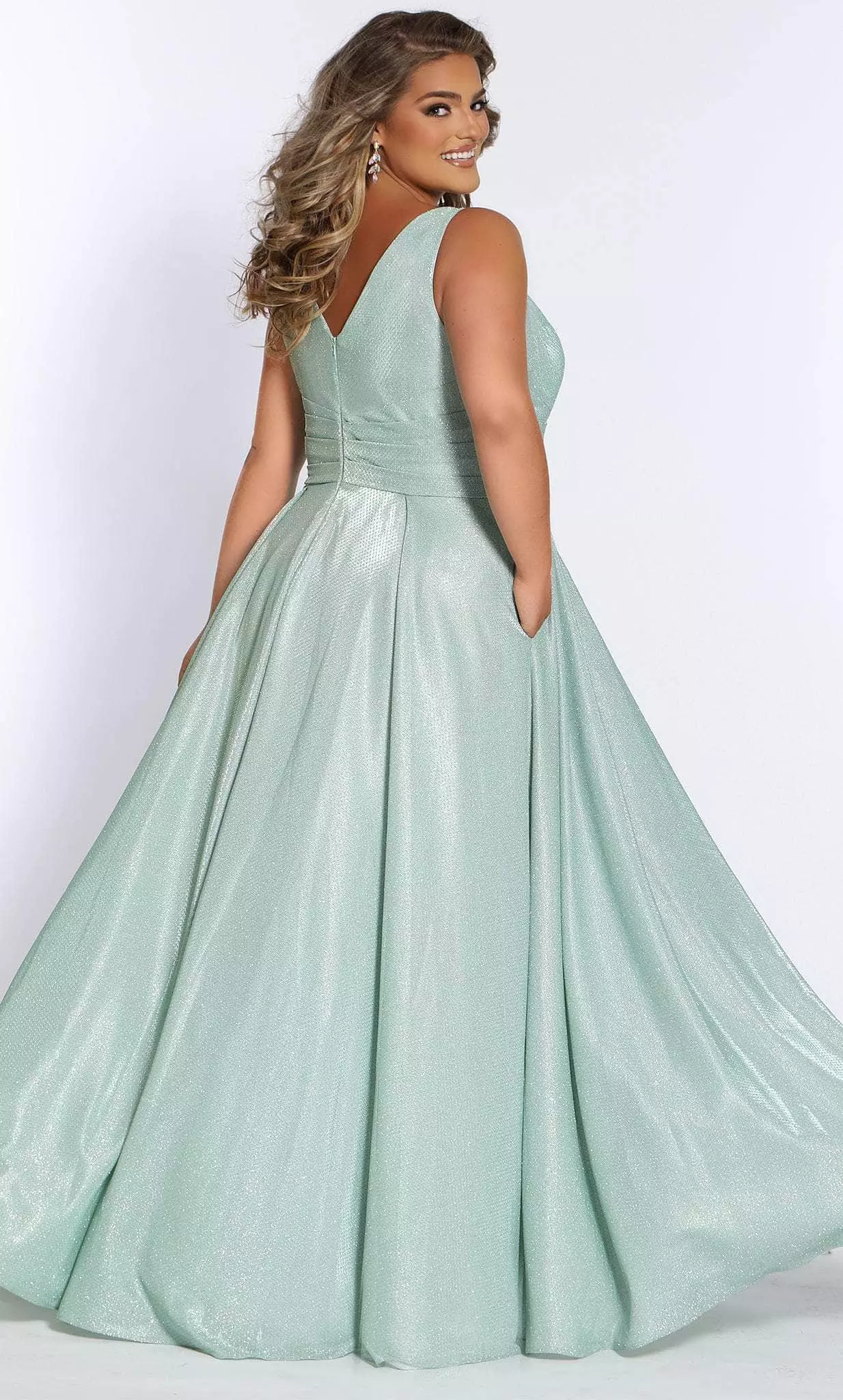 Sydney's Closet - SC7324 V-Neck Metallic Prom Gown 6 Sydney's Closet - SC7324 V-Neck Metallic Prom Gown - Image 4