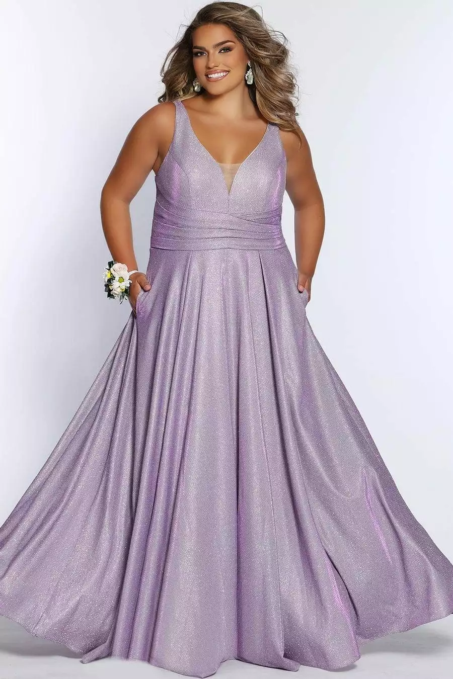 Sydney's Closet - SC7324 V-Neck Metallic Prom Gown 7 Sydney's Closet - SC7324 V-Neck Metallic Prom Gown - Image 5