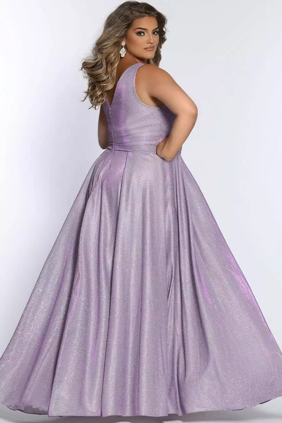 Sydney's Closet - SC7324 V-Neck Metallic Prom Gown 8 Sydney's Closet - SC7324 V-Neck Metallic Prom Gown - Image 6