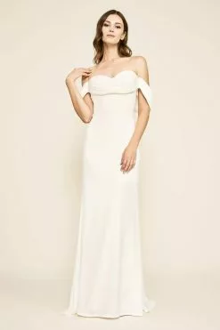 Tadashi Shoji - Amishta Off-The-Shoulder Crepe Gown ALG19170LBR - 1 Pc Ivory In Size 4 Available