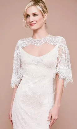 Tadashi Shoji - Atwood Lace Gown With Capelet BKV19771LBR - 1 Pc Ivory/Petal In Size 16 Available -Wedding Dresses shop online tadashi shoji atwood lace gown with capelet bkv19771lbr 1 pc ivory petal in size 16 available ccsale 28938399088723