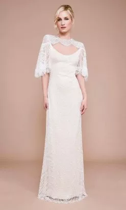 Tadashi Shoji - Atwood Lace Gown With Capelet BKV19771LBR - 1 Pc Ivory/Petal In Size 16 Available