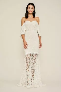 Tadashi Shoji - Lace Embroidered Off-Shoulder Trumpet Gown