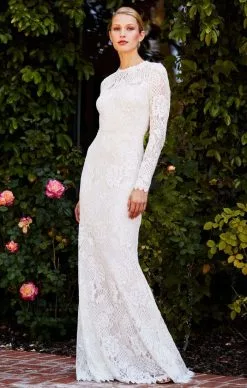 Tadashi Shoji - Lace Long Sleeve Fitted Dress -Wedding Dresses shop online tadashi shoji lace long sleeve fitted dress special occasion dress 11722998120531
