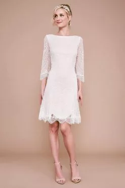 Tadashi Shoji - Matilda Long-Sleeve Embroidered Dress BKV19774SBR - 1 Pc Ivory/Petal In Size 12 Available