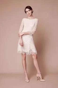 Tadashi Shoji - Matilda Long-Sleeve Embroidered Dress BKV19774SBR - 1 Pc Ivory/Petal In Size 12 Available -Wedding Dresses shop online tadashi shoji matilda long sleeve embroidered dress bkv19774sbr 1 pc ivory petal in size 12 available ccsale 12 ivory petal 28253169614931