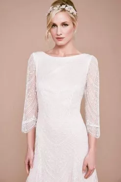 Tadashi Shoji - Matilda Long-Sleeve Embroidered Dress BKV19774SBR - 1 Pc Ivory/Petal In Size 12 Available -Wedding Dresses shop online tadashi shoji matilda long sleeve embroidered dress bkv19774sbr 1 pc ivory petal in size 12 available ccsale 12 ivory petal 28253169647699