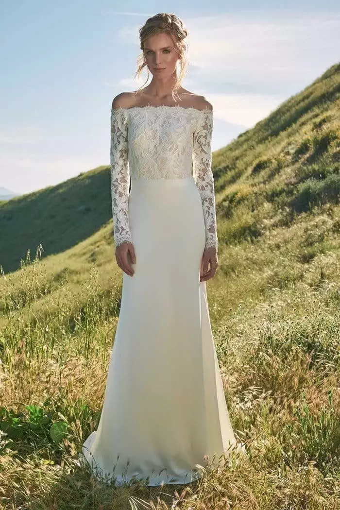 Tadashi Shoji - Scalloped Embroidered Lace Bodice Off Shoulder Gown - 1 Pc Ivory/Petal In Size 4 Available 3 Tadashi Shoji - Scalloped Embroidered Lace Bodice Off Shoulder Gown - 1 Pc Ivory/Petal In Size 4 Available