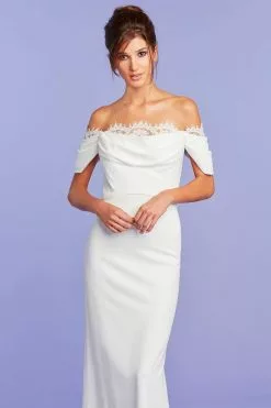 Tadashi Shoji - Scalloped Off Shoulder Long Gown -Wedding Dresses shop online tadashi shoji scalloped off shoulder long gown wedding dresses 29311703777363