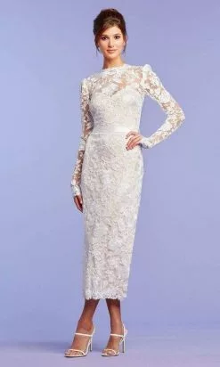 Tadashi Shoji - Tea Length Embroidered Bridal Dress