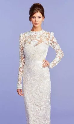 Tadashi Shoji - Tea Length Embroidered Bridal Dress -Wedding Dresses shop online tadashi shoji tea length embroidered bridal dress bridal dresses 28571547697235