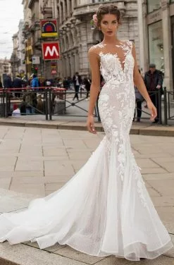 Tarik Ediz - 50406 Floral Lace Mermaid Dress With Train