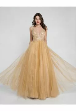 Terani Couture - 1811P5824 Embroidered Deep V-neck Ballgown -Wedding Dresses shop online terani couture 1811p5824 embroidered deep v neck ballgown special occasion dress 0 nude nude 7386567114835