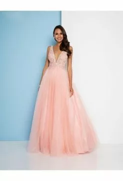 Terani Couture - 1811P5824 Embroidered Deep V-neck Ballgown -Wedding Dresses shop online terani couture 1811p5824 embroidered deep v neck ballgown special occasion dress 0 pink nude 7386567376979