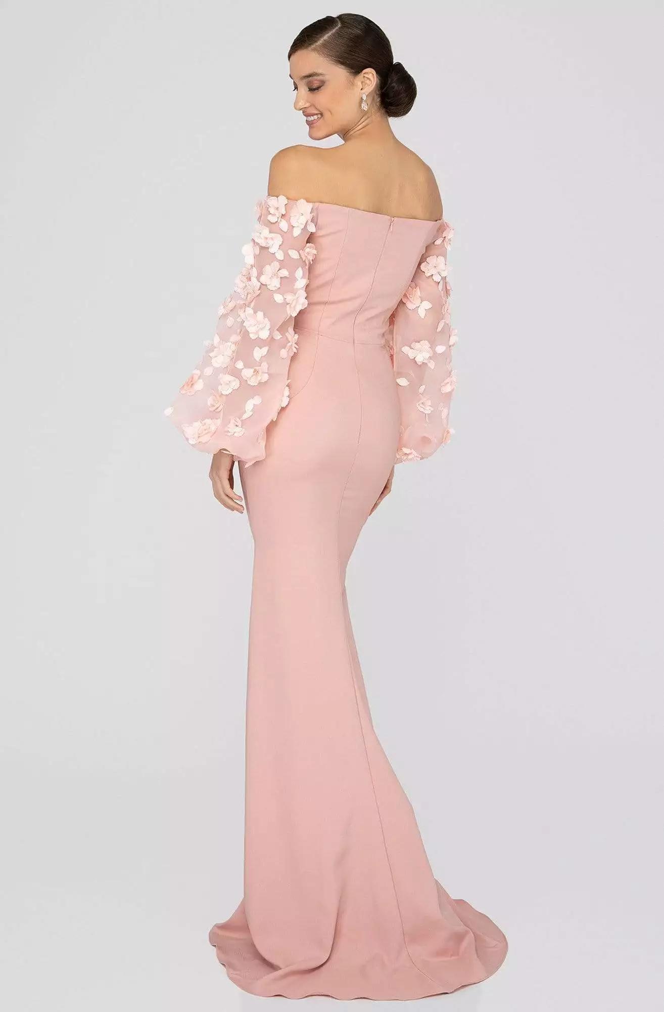 Terani Couture - 1911E9128 Offshoulder Floral Accent Puff Sleeves Gown 6 Terani Couture - 1911E9128 Offshoulder Floral Accent Puff Sleeves Gown - Image 4