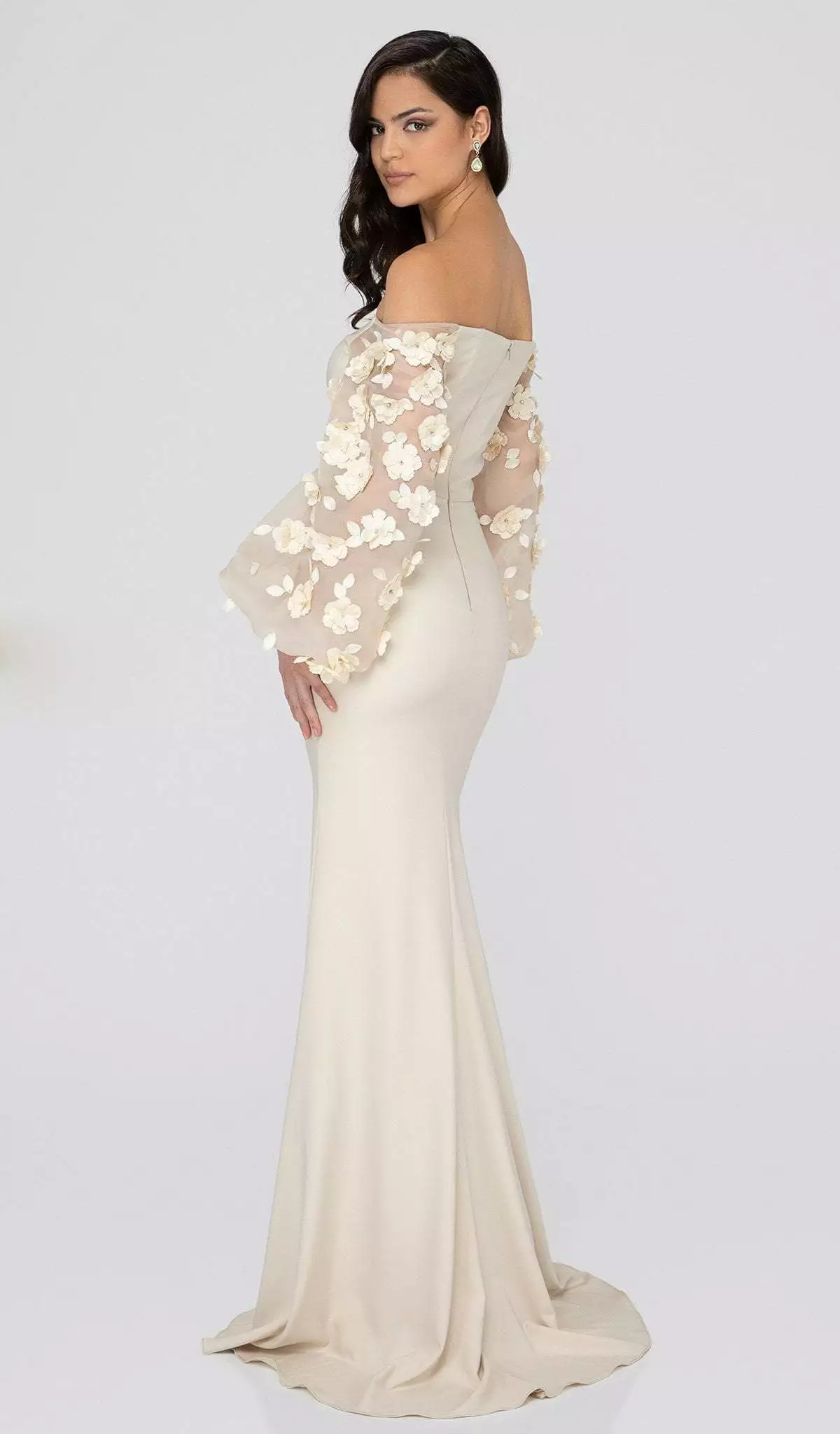 Terani Couture - 1911E9128 Offshoulder Floral Accent Puff Sleeves Gown 4 Terani Couture - 1911E9128 Offshoulder Floral Accent Puff Sleeves Gown - Image 2