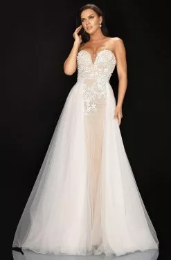 Terani Couture - 2011P1055 Floral Appliqued Dress With Overskirt