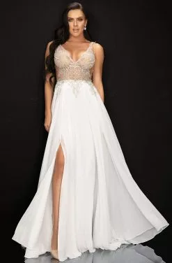 Terani Couture - 2011P1056 Beaded Bodice Sheer Double Slit Long Gown