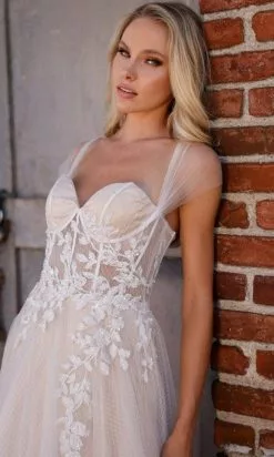 Terani Couture - 2215P0001 Lace Applique Corset Gown -Wedding Dresses shop online terani couture 2215p0001 lace applique corset gown bridal dresses 00 ivory champagne 29625842106451