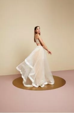 Terani Couture - Beaded Crop Top And Ruffled Mesh Skirt Long Gown Ensemble 151P0102A -Wedding Dresses shop online terani couture beaded crop top and ruffled mesh skirt long gown ensemble 151p0102a special occasion dress 5521657462841