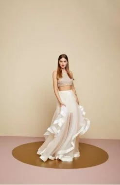 Terani Couture - Beaded Crop Top And Ruffled Mesh Skirt Long Gown Ensemble 151P0102A -Wedding Dresses shop online terani couture beaded crop top and ruffled mesh skirt long gown ensemble 151p0102a special occasion dress 5521657528377